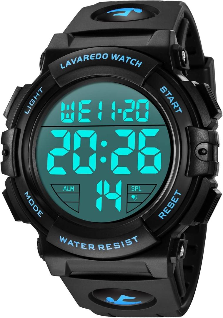 Mens Digital Watch Sports Military Watches Waterproof Outdoor Chronograph Wrist Watches for Men with LED Back Ligh/Alarm/Date (01-blue)