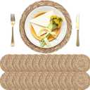 Set of 24 Round Woven Placemats 12 Inches Bulrush Placemats Natural Hand-Woven Boho Rattan Placemats Wicker Table Mats Farmhouse Weave Place Mats for Home Dining Table