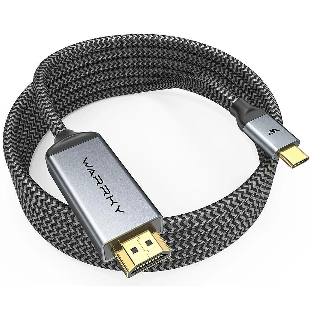 Warrky USB C to HDMI Cable 4K, 15ft [Braided, High Speed] Thunderbolt 3 to HDMI Adapter Compatible for New iPad, MacBook Pro/Air, iMac, Galaxy S20 S10 S9 S8, Surface, Dell, HP