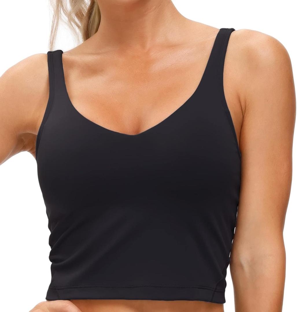 THE GYM PEOPLE Womens' Sports Bra Longline Wirefree Padded with Medium Support (Small, Black)