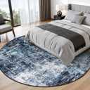 Rugflix Round Area Rugs 8Ft for Living Room, Washable Circle Rug Stain-Resistant Low Pile, Modern Dark Carpet for Bedroom Dining Room Home Office Kid Nursery Room, Navy Blue/Black