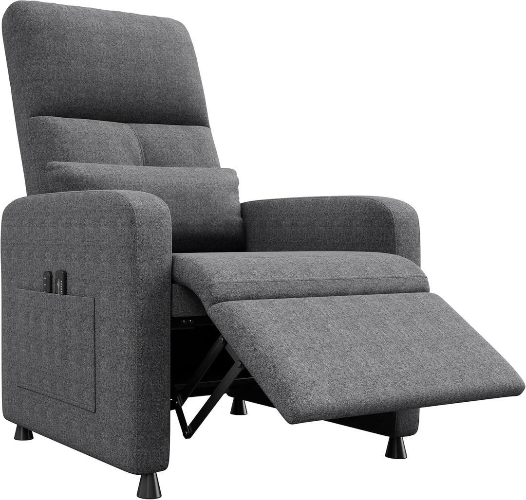 GarveeHome Power Recliner Chair, Adjustable Electric Recliner Ergonomic Overstuffed Single Sofa, Tall Back, Padded Seat, 2 Side Pockets and USB Port, Home Theater Seating for Living Room (Linen Grey)