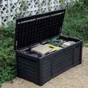 DWVO Outdoor Storage Deck Box, 120 Gallon Capacity, Waterproof Storage Bench, Lockable Lid, Resilient Resin Construction, Black