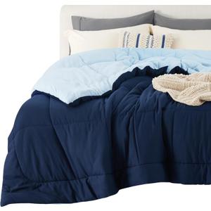 Bedsure Comforters Queen Size - Duvet Insert Contrast Down Alternative Comforter Quilted All Season Duvet with 8 Tabs, Machine Washable, Gifts for Women, Navy Blue/Blue, Queen 88 x 88 Inches