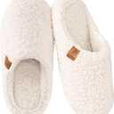 EverFoams Women's Fuzzy Slip-on Slippers Soft Comfy Memory Foam Indoor House Shoes  9-10, Beige 