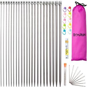 Knitting Needle Set, 22PCS 2mm(B)-8mm(L) Straight Single Pointed Stainless Steel Sweater Needles Set(11Pair-11 Size,9.8 inch) with Locking Stitch Makers Large-Eye Needles Measure Tape (36CM)