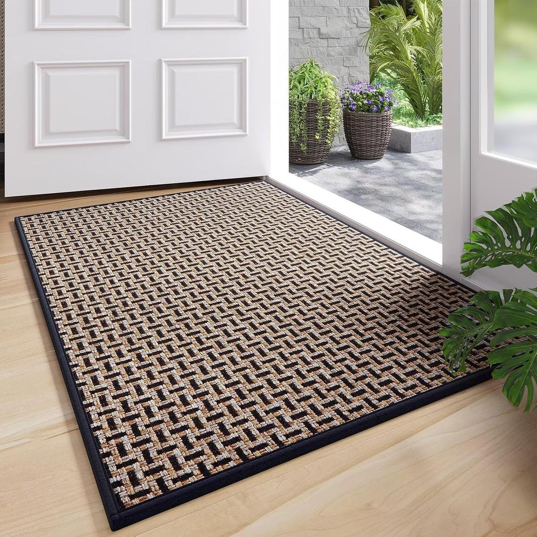 YDKGL Door Mat 31x47, Dirt Resistant and Absorbent, Non-Slip Rubber Backing Floor Mats, Easy Clean Low-Profile Doormat for Entryway, Front Door, and Inside Entrance, Black