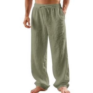 Mens Linen Pants Yoga Beach Loose Fit Casual Summer Elastic Waist Drawstring Baggy Trousers with Pockets (XXL)