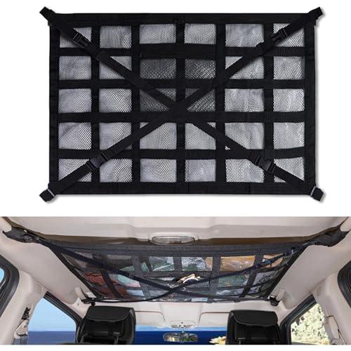 Car Ceiling Cargo Net Pocket 31.5"x21.6" Strengthened Load-Bearing DesignDouble-Layer Mesh Organizer for SUVs, Road Trips, and Car Camping Essentials (Black, 31.5"x21.6")