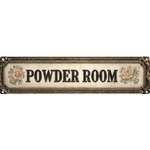 Vintage Tin Sign Retro Metal Powder Room Signs for Home Decor Stylish Wall Art Plaques Gift for Bathroom Kitchen and Gothic Wall Decor 4x16 Inch