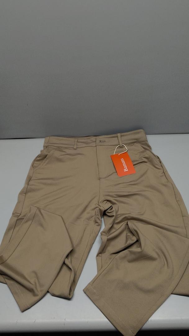 Bamans Dress Pants Women Work Business Pants Tummy Control Office Straight Leg Trousers High Waisted Ladies Slacks, Petite 29" Inseam, Size M, Dark Khaki