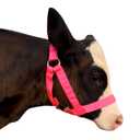 Cow Halter Cattle Halters Adjustable Calf Halter with Leading Rope for Horse Donkey Goat Nylon Cattle Training Supplies (Pink, S)