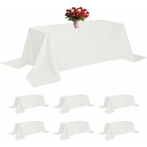 6 Pack Ivory Tablecloth 90 x 132 Inch Table Cloth for 6 Foot Rectangle Tables, Wrinkle Resistant Washable Polyester Fabric Table Covers for Party, Wedding,Dining,and Banquet