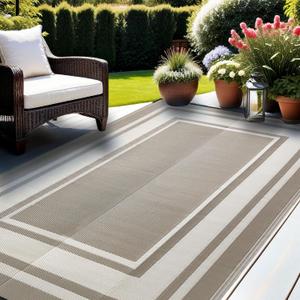RURALITY Outdoor Rugs 5x8 for Patios Clearance, Waterproof Mats for Porch, Deck, Plastic Straw Area Rugs for Backyard, Balcony, Reversible, Geometric