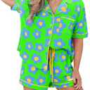 KevaMolly Womens Pajama Sets Flower Print Buttoned Drawstring Waist Lounge Set Short Sleeve Top and Shorts (M)