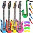 Party Inflatable Rock Star Toy Set,13 Pack, 4 Designs Inflatable Toy Set,4 Electric Guitar,4 Microphones ,4 Shutter Shading Glasses and 1 Saxophone,for Concert Theme Party Favors