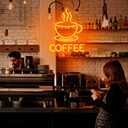 Basaneon Coffee Neon Sign for Wall Decor Dimmable Modern Led Sign for Cafe Shop, USB Powered Coffee Cup Neon Signs Light Up for Cafe Station Accessories Art Decor Party Decorations(15.7 * 12.8inches)