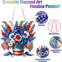 LPDJITO 5D Patriotic Diamond Art Hanging Kits for Adults, Flowers Diamond Painting Flowers Pendant Kits, Special Shape USA Flag Gem Art Suncatcher Ornament for Home Window Wall Decor