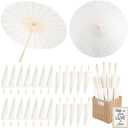 24 Pack Paper Umbrellas for Weddings 23.6 Inch White Paper Parasols for Guests with Woven Storage Basket and Photo Frame for Wedding Anniversary Parties Bridal Showers Party
