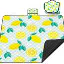 Extra Large Picnic Blanket Waterproof,80"x 80"Foldable Machine Washable Beach Blankets,Outdoor Blanket for 6-8 Adults,Picnic Mat Suitable for Indoor Crawling,Park Beach,Camping,Hiking,Travel(Lemon)