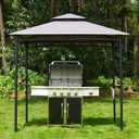 FAB BASED 5x8 Grill Gazebo, All-Weather Steel Construction, Double Tiered & Resistance Canopy Roof, Metal Serving Shelves, 2 LED and Bottle Opener for Patio, Backyard, BBQ (Light Gray)