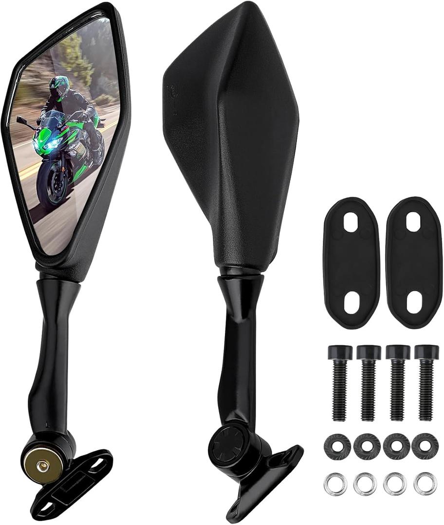 Motorcycle Rear View Mirrors for Kawasaki Ninja 400 300 650 500 250 ZX6R 636 EX400 EX300, 360 Rotating ABS Racing Side Mirror Replacement, Compatible with Ninja 2011-2025 Accessories
