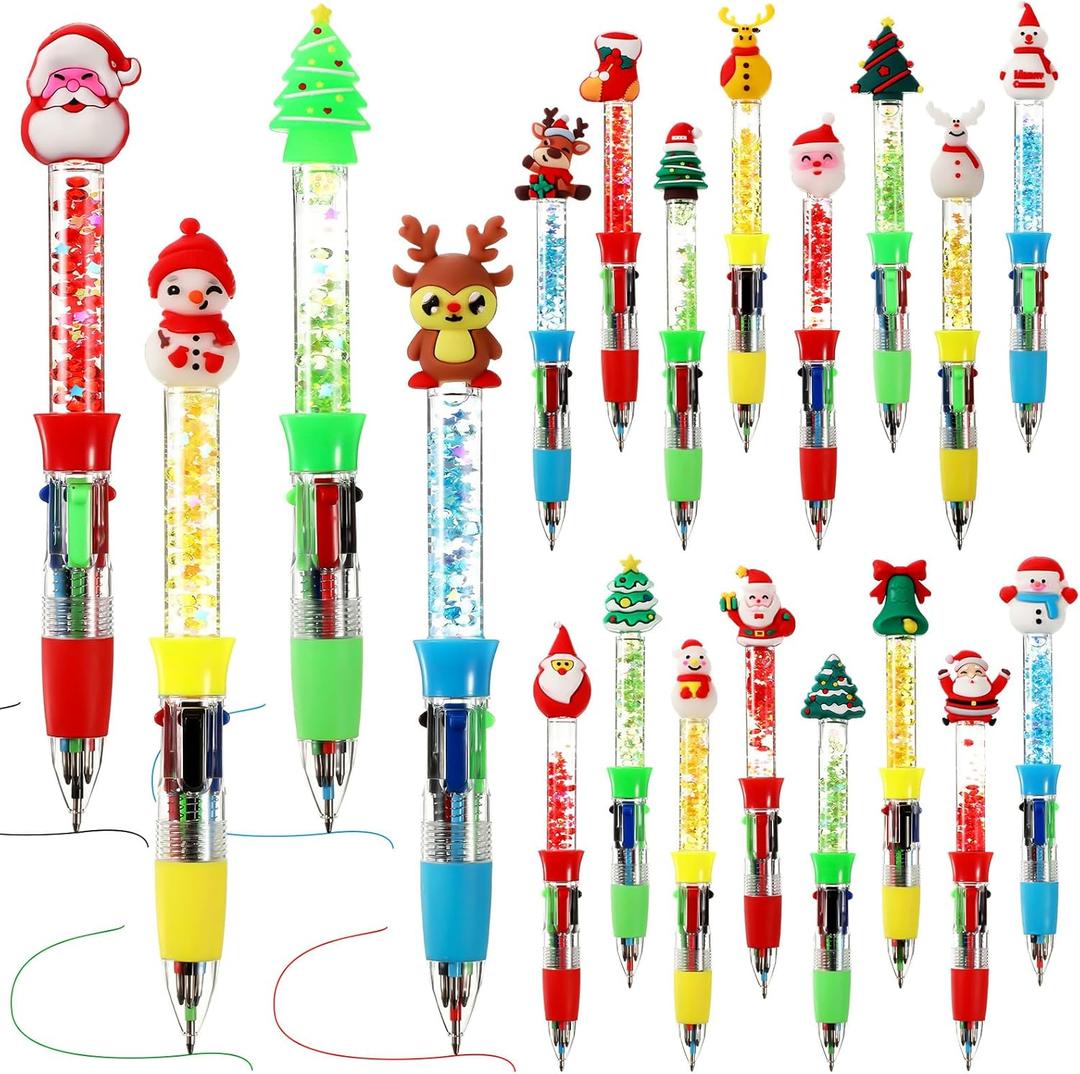 10 Pcs Christmas Multicolor Ballpoint Pens 4-in-1, Santa Claus Snowman Elk Xmas Tree Sock Patter, Cartoon Cute Fun Pens for Christmas Party Gifts Supplies Goodies Treat Bag Stuffer