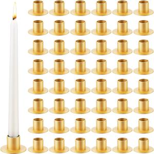 48 Pcs Gold Taper Candle Holders Bulk for Wedding Pillar Candles Metal Taper Candlesticks Holders Centerpieces Short Candle Stick Dinner Decor for Party Anniversary Dinning Table Gift