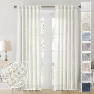 Natural 102 Inch Long Linen Sheer Curtains for Living Room 2 Panels Set Back Tab Pocket Light Filtering Large Window Curtain Drapes for Bedroom Patio Sliding Door Cream/Off White