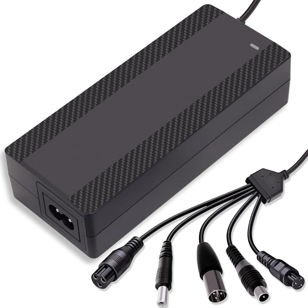 29.4V 2A Lithium Battery Charger, 5-in-1 Universal Plug Smart Charger for 24V 25.2V 25.6V 7S Lithium Battery Packs, Compatible with E-Scooters and Electric Devices, UL FCC CE Certified