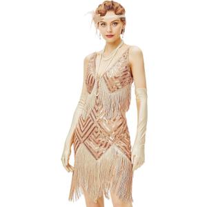 BABEYOND Women's 1920s Flapper Dress V Neck Slip Dress Roaring 20s Great Gatsby Dress for Party (Medium)