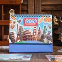2026 Calendar-Desk Calendars January-December Double Wire Flip-Up Desk Calendars - Monthly & Weekly Planner with Sticker Set, Featuring Famous World Travel Destinations for Vacation Inspiration for Home School, or Office (Blue)