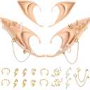 FRESHME Elf Ears with Earrings Set - 2 Pairs Fairy Pixie Soft Ears with Non-Piercing Moon Cuffs Earring