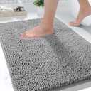 Yimobra Washable Bathroom Rugs, Super Soft & Absorbent Chenille Bath Mat for Floor & Carpet, Quick Dry Non Slip Bath Mat for Tub Shower, 24" x 17",Grey