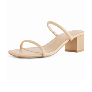 Shoe'N Tale Strappy Heels for Women Square Open Toe Two Strap Low Block Heel Slip on Dressy Sandals Shoes, 7