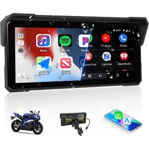 CarPlay Screen for Motorcycle, Portable Wireless Carplay/Android Auto for Motorcycle,8.1 inch IPS Waterproof Portable Radio GPS Display for Motorbike with Mirror Link, Bluetooth, EQ,TF Port