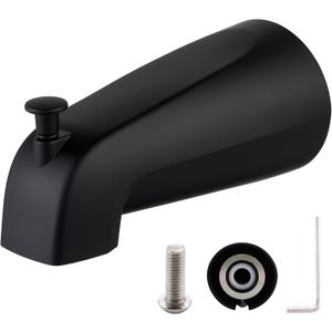 Bathroom Tub Spout Plastic Non-Metallic Fits 4 Inch Reach Wall Front Mount Slip-on Tub Spout with 1/2'' Copper Water Tube with Hex Wrench, Matte Black (1 Pack)