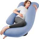 Sasttie Pregnancy Pillows for Sleeping, U Shaped Cooling Full Body Pillow with Removable Cover, Pregnant Women Must Haves, Maternity Essential, Blue (57 Inch)