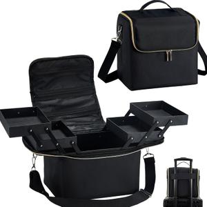 Yueieoun Large Travel Makeup Train Case, Big Makeup Bag Organizer Makeup Box,4 Tier Professional Cosmetic Storage Cases for Nail Tech Tattoo Storage Bag for Equipment and Supplies with luggage Sleeve