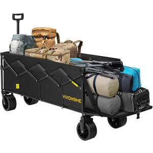VIVOHOME 48''L Extended Collapsible Wagon Cart with 440lbs Weight Capacity, Heavy Duty 350L Folding Utility Garden Cart with Extended Tailgate and Big All-Terrain Beach Wheels
