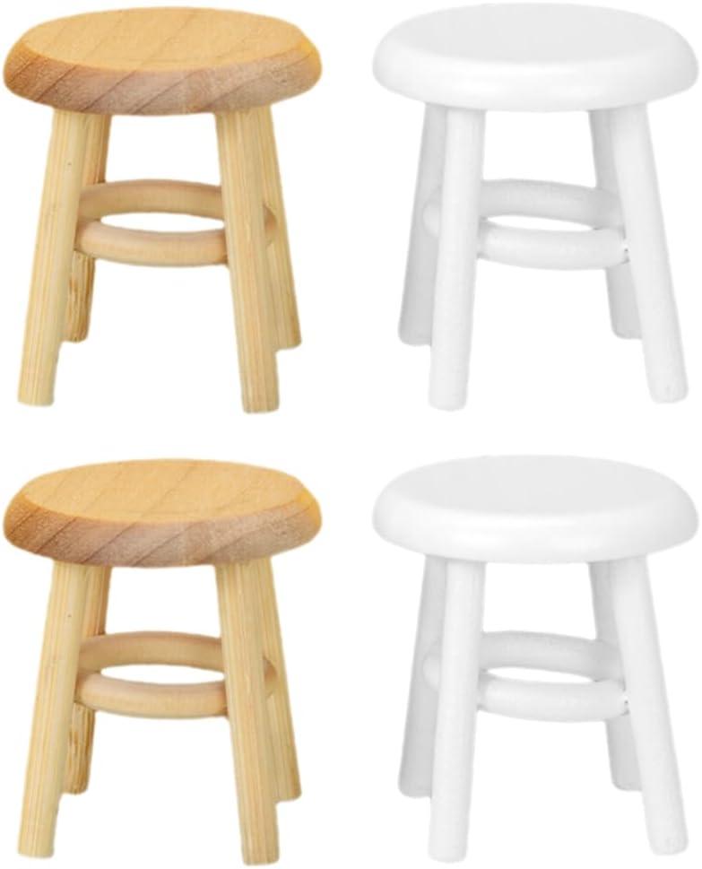 LUOZZY 4 PCS Ministure Dollhose Stool Tiny Chair Model 1:12 Dollhouse Accessories Counter Stools for Dollhouse Fairy Garden Living Room Decorations