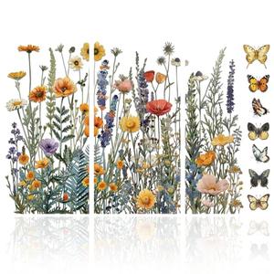 GLOBLELAND 3 Sheets Wildflowers Furniture Transfer 6x12inch Butterflies and Flowers Rub on Transfer Self-Adhesive Wall Art Decals for Bedroom Living Room Desk Table Decoration