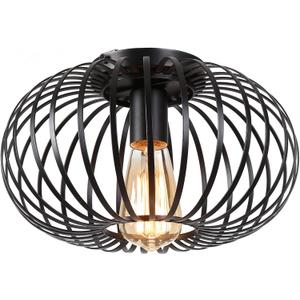 Industrial Semi-Flush Mount Ceiling Light,Black Metal Cage Ceiling Light Fixture for Kitchen,Bedroom,Hallway,Entryway,Dining Room,Farmhouse Lighting