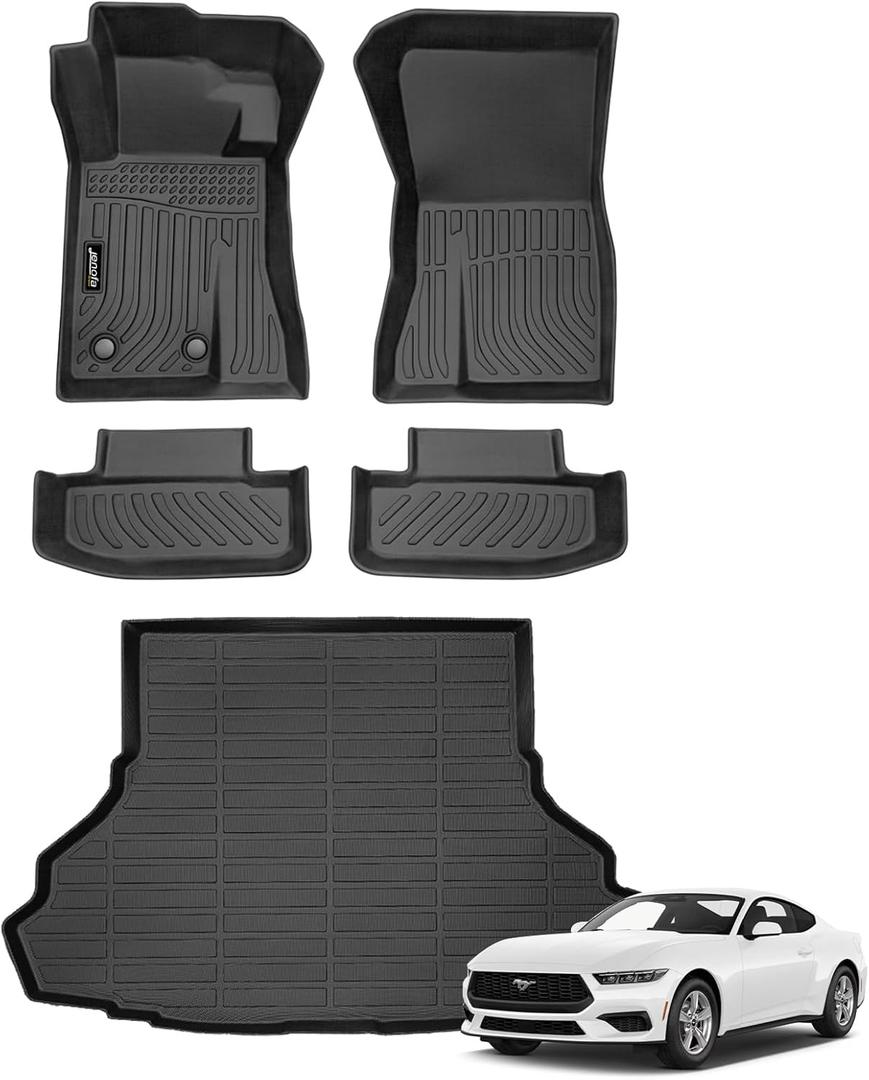 Jenofa-Floor Mats for 2015-2025 Ford Mustang (Without Subwoofer in Cargo Area) Car Mats Cargo Mat Fit 2024 Mustang All Weather Non-Slip Waterproof Floor Liner Accessories Full Set