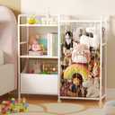 BBLIKE Stuffed Animal Storage - Stuffed Animal Net with Kids Bookshelf and Toy Organizer, 2-Tier White Bookshelf with Stuffed Animal Holder and Fabric Toy Chest for Kids Room, Playroom, Nursery, White