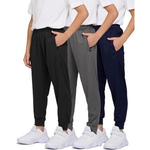 PURE CHAMP 3 Pack Boys Sweatpants Mesh Lightweight Kids Clothes with Zipper Pockets Active Quick-Dry Boys Pants XL