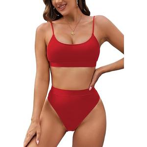 Pink Queen Plus Size High Waisted Bikini Set for Women Two Piece Cheeky High Cut Swimsuit Bathing Suit White M