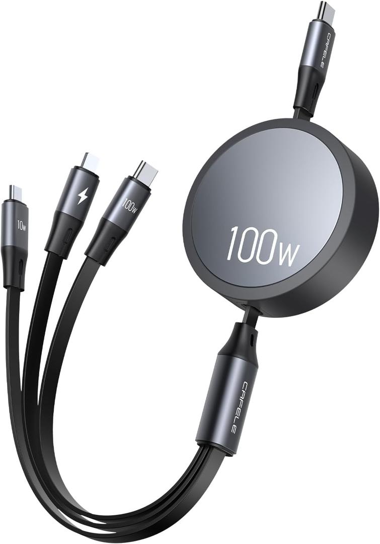 CAFELE 2025 Upgraded 100W Multi Charging Cable, Retractable USB C 3 in 1 Charging Cable with Type C/L/Micro, 5A Fast Charger Cord for Phone 16 15 14, Galaxy S23/S24/S25, MBook, Pad, Multiple Devices (Grey-8)