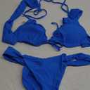 Bikini Sets for Women Summer 2024 Solid Color with Tie Front and Ruffle Trim Design Trendy Swimsuits, Size: L
