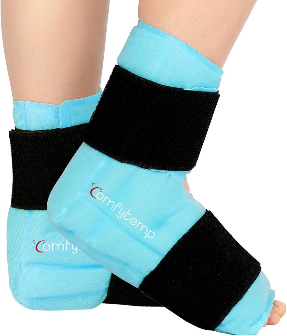 Comfytemp Ankle Foot Ice Pack Wrap for Plantar Fasciitis Relief, Ankles Brace for Sprain, Heel Spur, Swelling, Achilles Tendonitis, Cold Bag for Injuries Reusable, Hot Cold Compress, 2 Pack (Blue) L